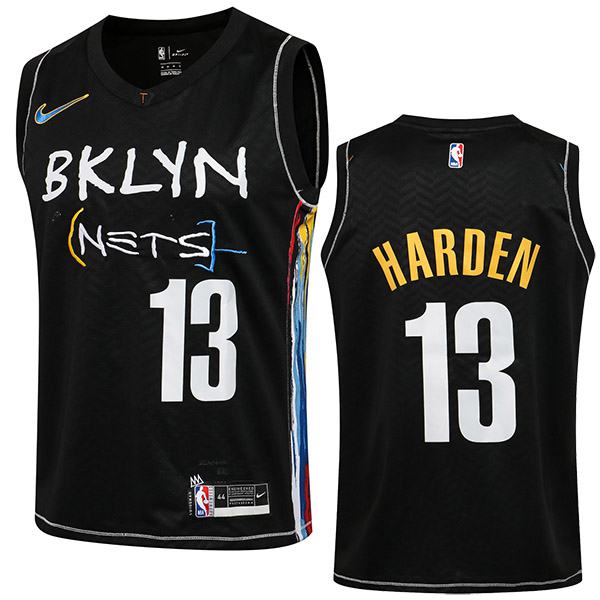 Brooklyn Nets james harden 13 men's nba v-neck basketball swingman jersey black white edition shirt 2021