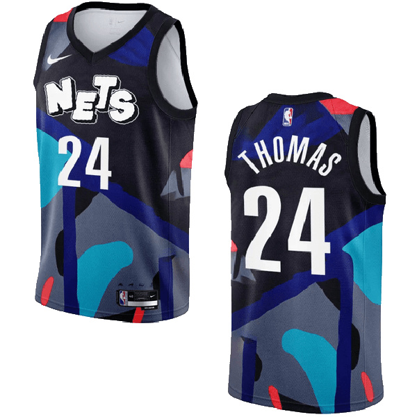 Brooklyn Nets jersey city edition Cam Thomas KAWS 24 black uniform men's basketball shirt swingman vest 2023-2024
