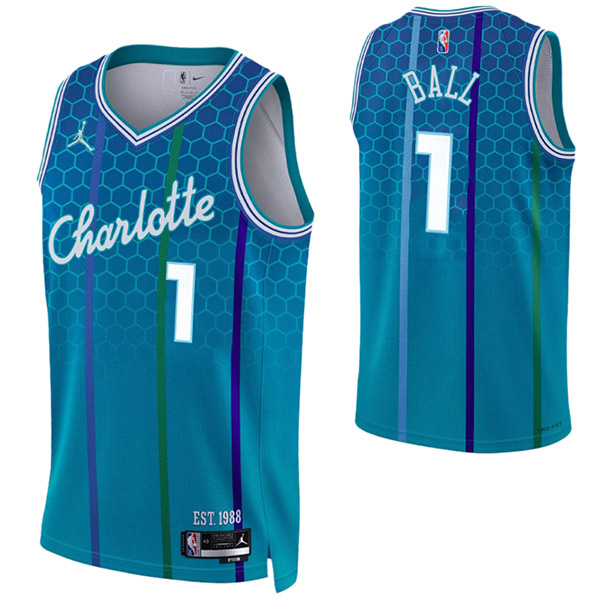 Charlotte Hornets 1 LaMelo Ball jersey 75th city basketball cyan uniform swingman limited edition kit 2022