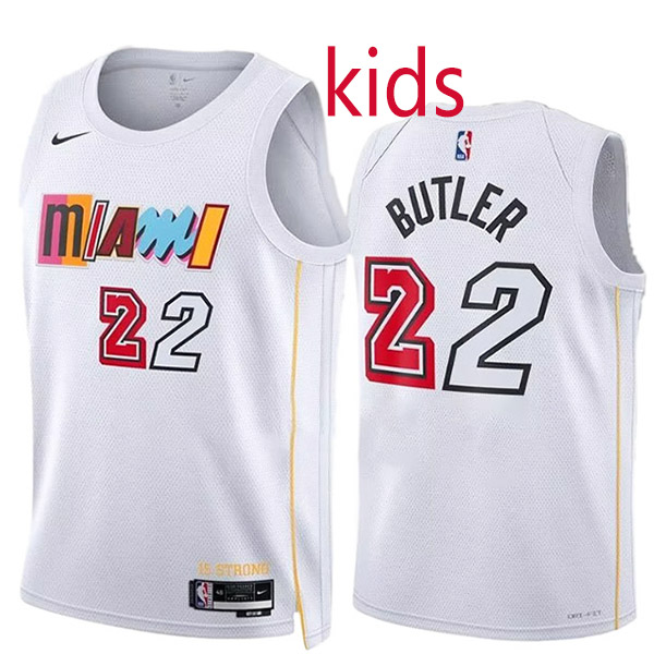 Miami Heat Jimmy Butler 22 kids city edition swingman jersey youth uniform children white basketball limited vest