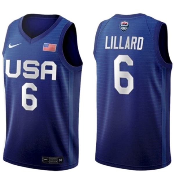 USA team Damian Lillard 6 away basketball jersey men's statement limited 2021 tokyo olympic vest blue