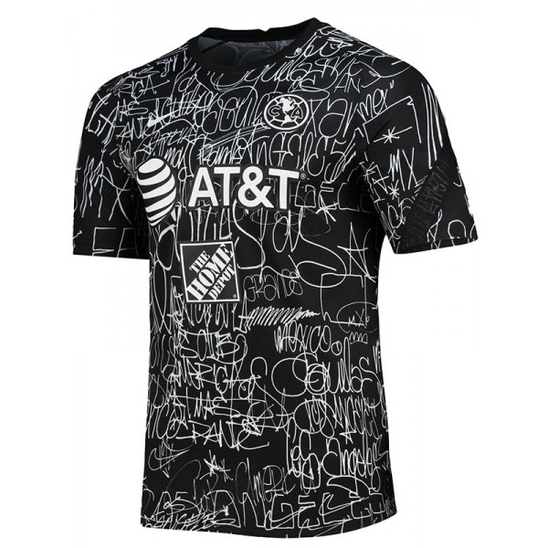 Club America LAxLA Pre-match performance raglan retro soccer uniform men's black football kit top sports shirt 2021-2022
