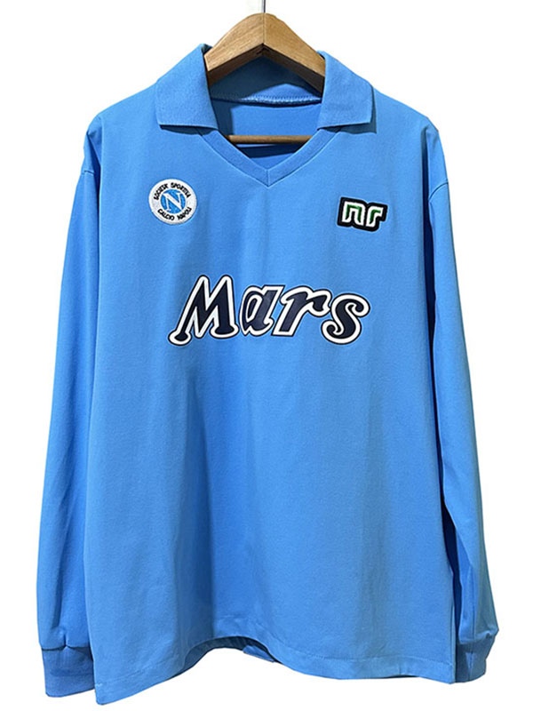 Napoli home long sleeve retro jersey soccer uniform men's first blue sportswear football kit top shirt 1988-1989