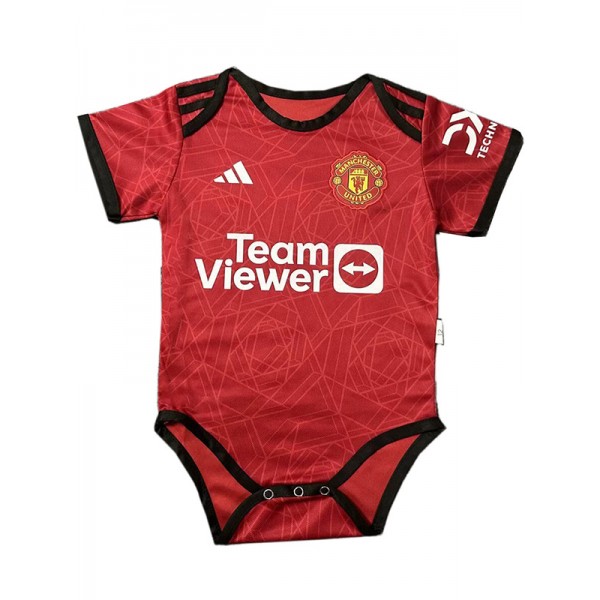 Manchester united home baby onesie mini newborn bodysuit summer clothes one-piece jumpsuit 2023-2024