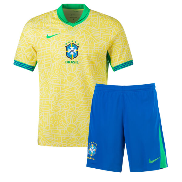 Brazil home kids jersey soccer kit children first football mini shirt youth uniforms 2024-2025