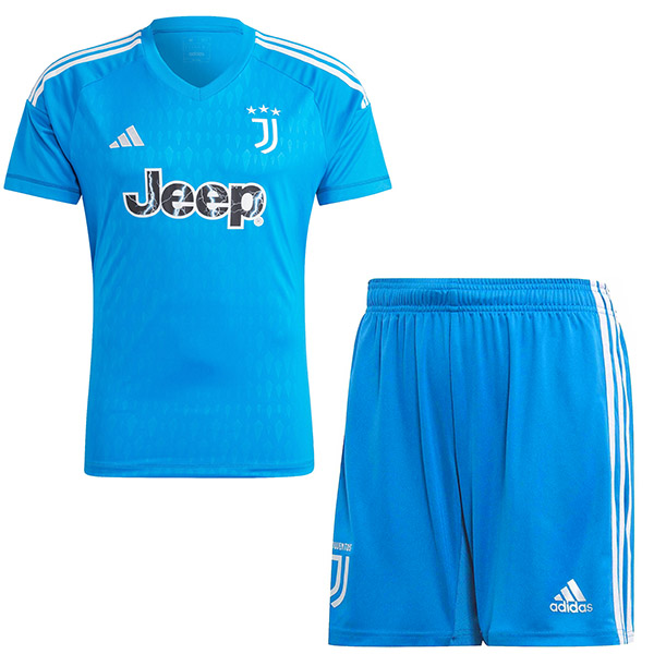 Juventus blue goalkeeper kids jersey soccer kit children football mini shirt youth uniforms 2023-2024