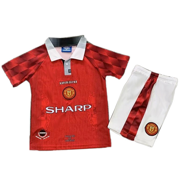 Manchester united home kids retro jersey soccer kit children vintage first football shirt mini youth uniforms 1996-1998