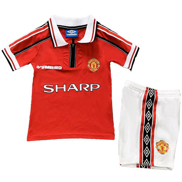 Manchester united home kids retro jersey soccer kit children vintage first football shirt mini youth uniforms 1998-1999