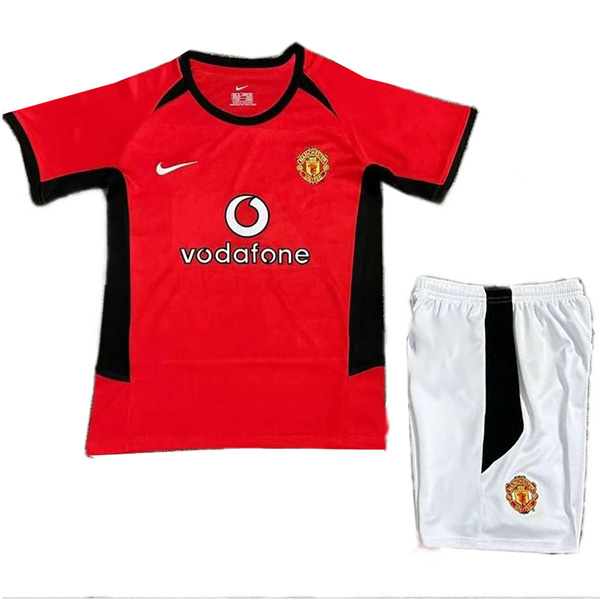 Manchester united home kids retro jersey soccer kit children vintage first football shirt mini youth uniforms 2002-2004