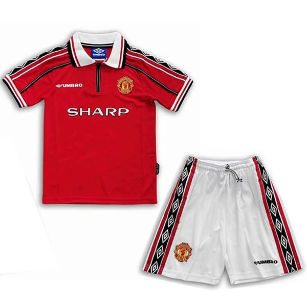 Manchester united retro home kids kit soccer children first football shirt maillot match youth uniforms 1998