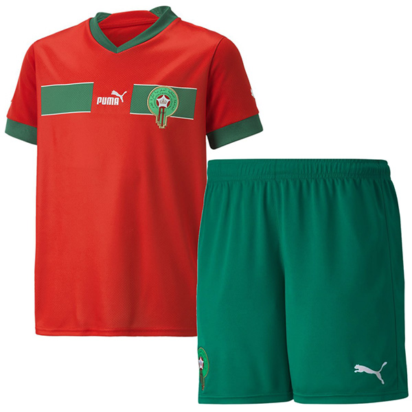 Morocco home kids jersey soccer kit children first football mini shirt youth uniforms 2022