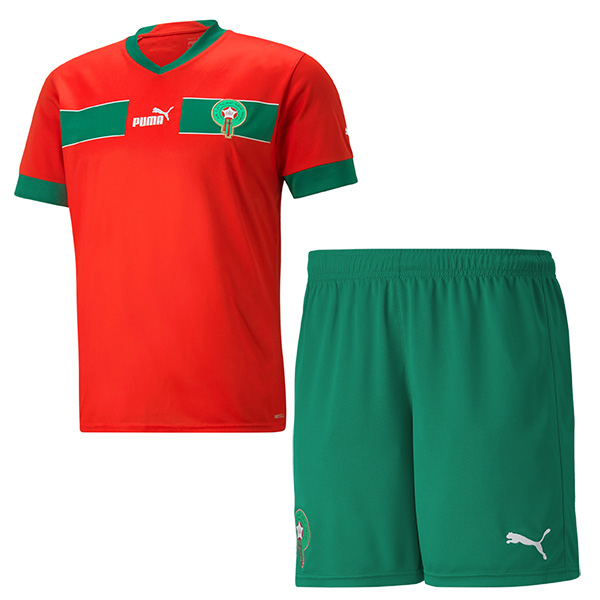 Morocco home kids kit soccer children first football shirt mini jersey youth uniforms 2022