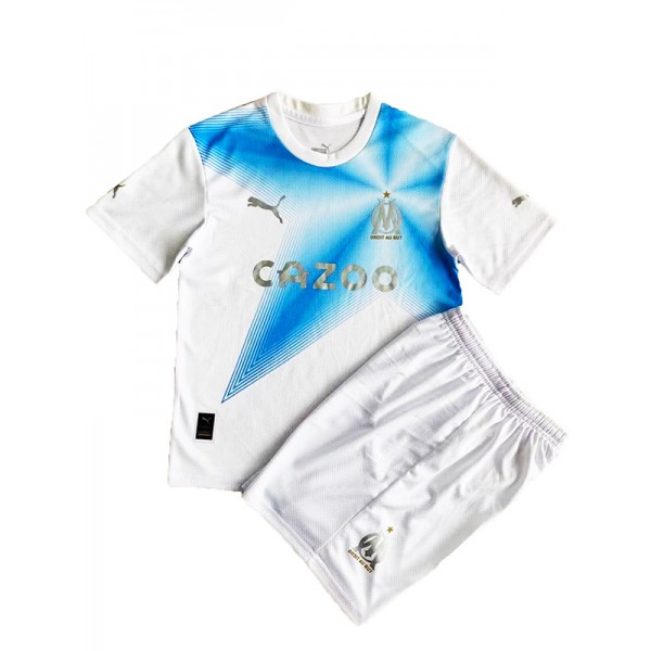 Olympique de marseille 30th anniversary kids kit soccer children white football shirt youth uniforms 2022-2023