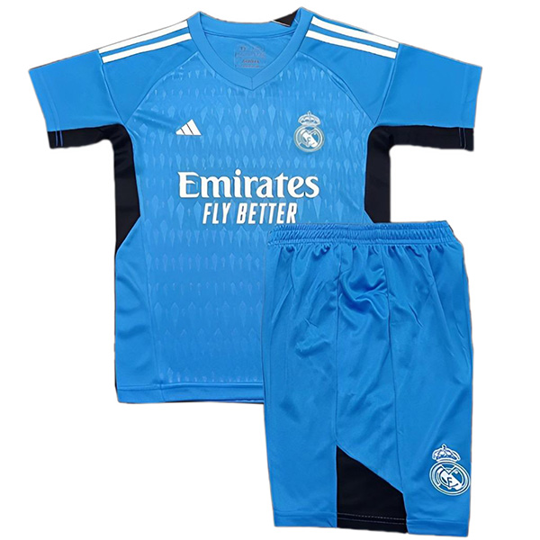Real madrid goalkeeper kids jersey soccer kit children blue football mini shirt youth uniforms 2023-2024