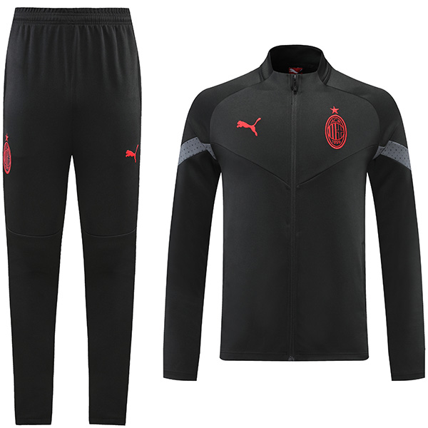 AC milan jacket black football sportswear tracksuit full zipper men's training kit outdoor soccer coat 2022-2023