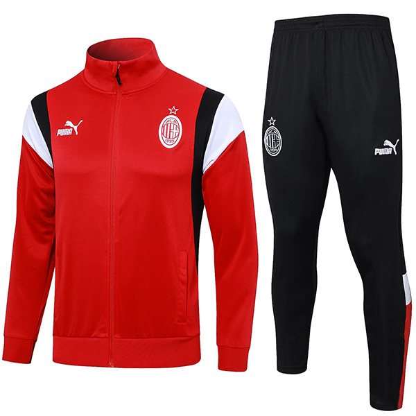 AC milan jacket football sportswear tracksuit full zip red black uniform men's training kit outdoor soccer coat 2023-2024