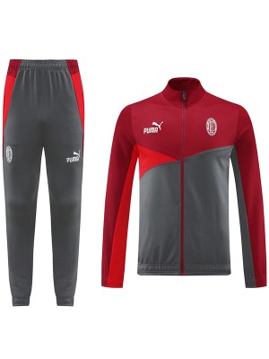 AC milan jacket football sportswear tracksuit full zipper men's red grey training kit outdoor soccer coat 2024-2025