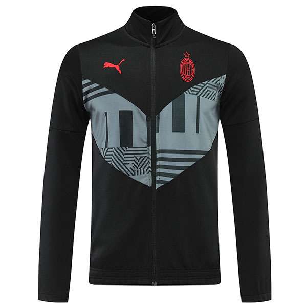 AC milan jacket football sportswear tracksuit full zipper men's training kit athletic outdoor soccer coat black 2022-2023