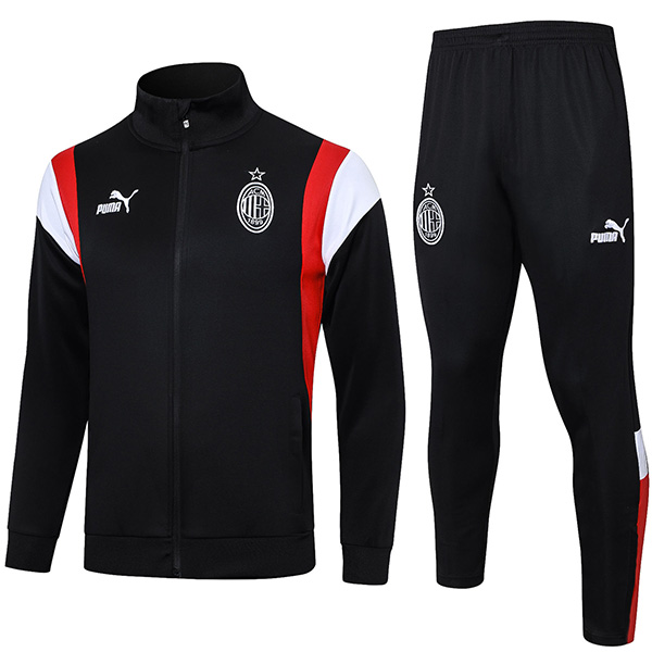 AC milan jacket football sportswear tracksuit long zip black uniform men's training kit outdoor soccer coat 2023-2024