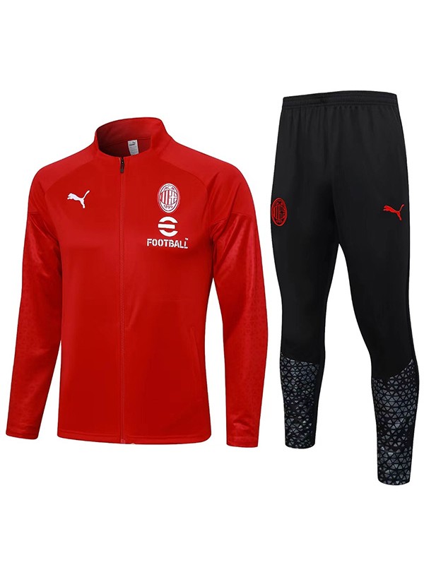 AC milan jacket football sportswear tracksuit long zip red black uniform men's training kit outdoor soccer coat 2023-2024