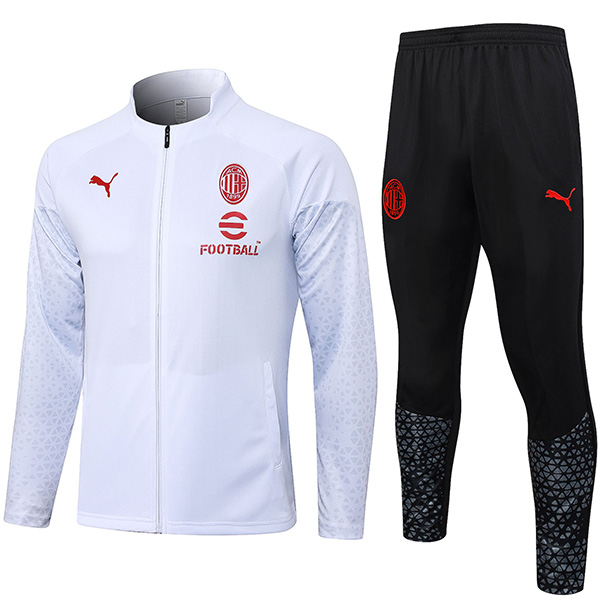 AC milan jacket football sportswear tracksuit long zip white black uniform men's training kit outdoor soccer coat 2023-2024