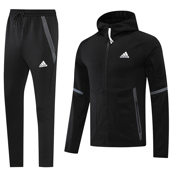 Adds hoodie jacket football sportswear tracksuit full zipper uniform men's training kit outdoor soccer coat black 2022-2023