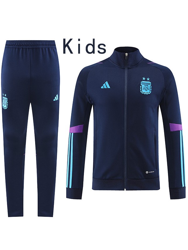 Argentina jacket kids kit football sportswear tracksuit navy long zipper youth training uniform outdoor children soccer coat 2022-2023