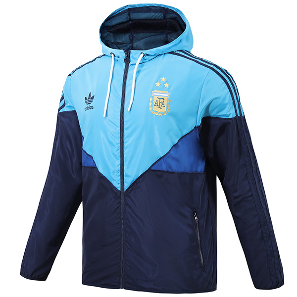 Argentina windbreaker hoodie jacket football sportswear tracksuit full zipper men's training navy blue kit outdoor soccer coat 2023-2024