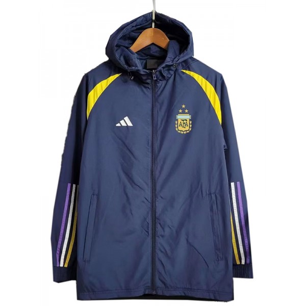 Argentina windbreaker hoodie jacket football sportswear tracksuit full zipper men's training navy kit outdoor soccer coat 2023-2024