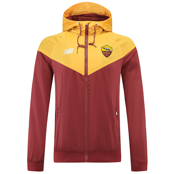 AS Roma windbreaker hoodie jacket red yellow football sportswear tracksuit full zipper men's training kit outdoor soccer 2022-2023