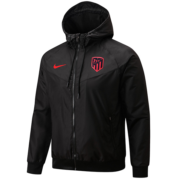 Atletico Madrid windbreaker hoodie jacket football sportswear tracksuit full zipper men's training black kit athletic outdoor soccer coat 2022-2023