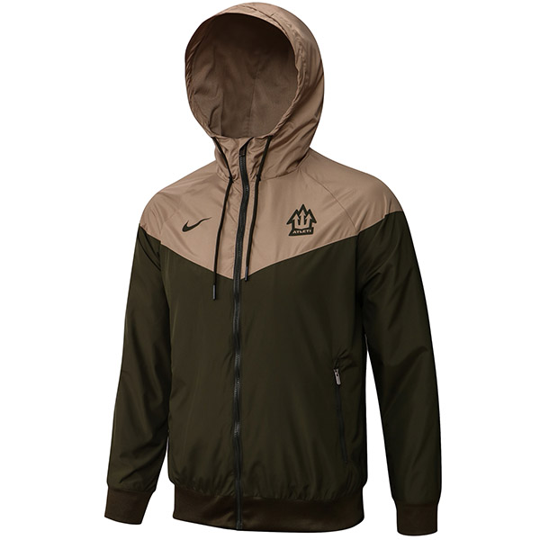 Atletico Madrid windbreaker hoodie jacket football sportswear tracksuit full zipper men's training kit athletic outdoor soccer armygreen coat 2022-2023