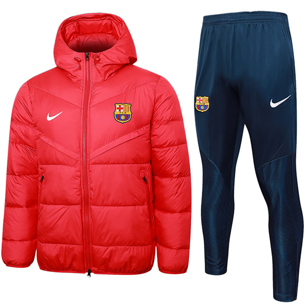 Barcelona hoodie cotton-padded jacket football sportswear tracksuit full zipper men's training kit outdoor soccer red coat 2024