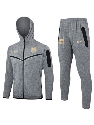 Barcelona hoodie jacket football sportswear grey tracksuit full zipper men's training kit athletic outdoor uniform soccer coat 2024-2025