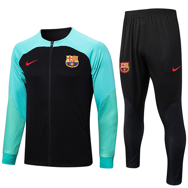 Barcelona jacket football sportswear tracksuit full black teal zipper uniform men's training kit outdoor soccer coat 2022-2023