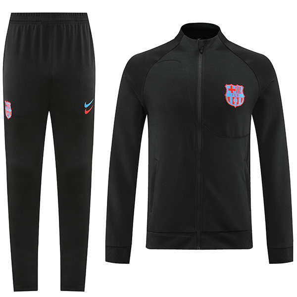 Barcelona jacket football sportswear tracksuit full zipper uniform men's training kit black outdoor soccer coat 2022-2023