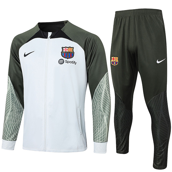 Barcelona jacket football sportswear tracksuit long zip uniform men's white green training kit outdoor soccer coat 2023-2024
