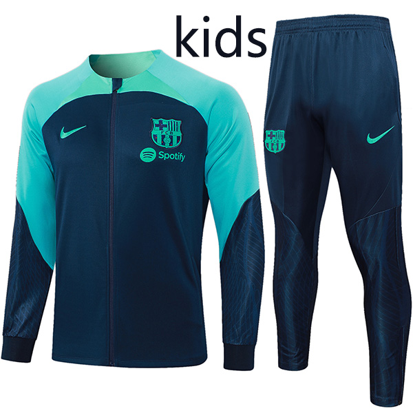 Barcelona jacket kids kit football sportswear tracksuit teal full zip youth training uniform outdoor children soccer coat 2023-2024