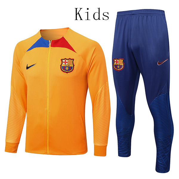 Barcelona jacket kids kit orange football sportswear tracksuit full zipper younth training jersey outdoor children soccer coat 2022-2023