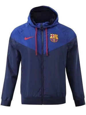 Barcelona windbreaker hoodie jacket football sportswear tracksuit full zipper men's training navy blue kit outdoor soccer coat 2024-2025