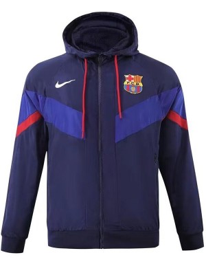 Barcelona windbreaker hoodie jacket football sportswear tracksuit full zipper men's training navy kit outdoor soccer coat 2024-2025