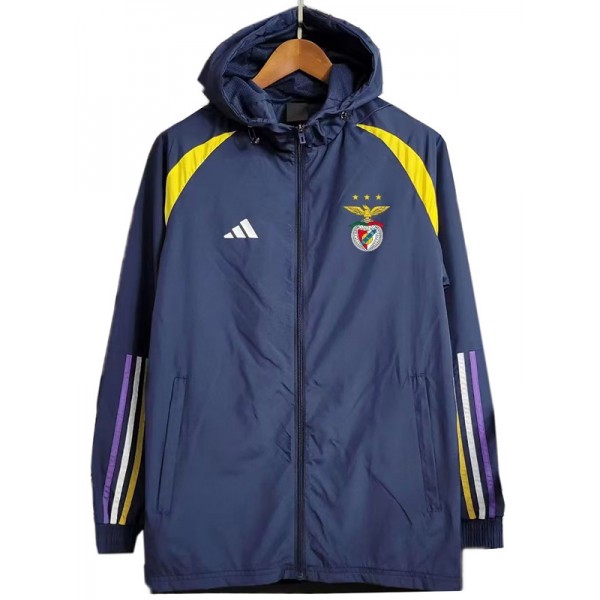 Benfica windbreaker hoodie jacket football sportswear tracksuit full zipper men's training navy kit outdoor soccer coat 2023-2024