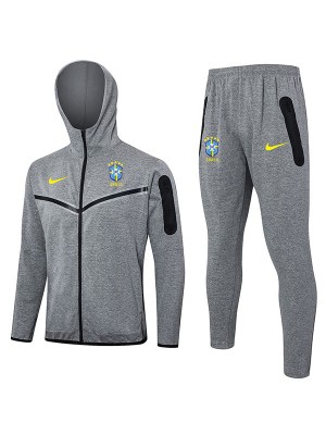 Brazil hoodie jacket football sportswear grey tracksuit full zipper men's kit athletic outdoor uniform soccer coat 2024-2025