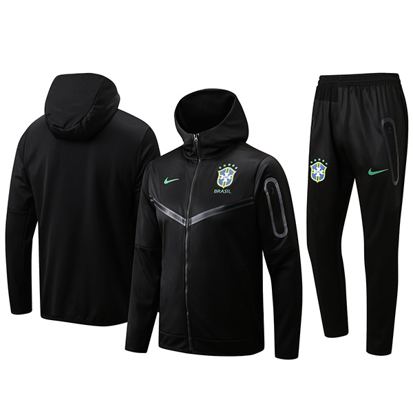 Brazil hoodie jacket football sportswear tracksuit full zipper uniform men's training kit outdoor soccer black coat 2022