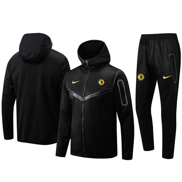 Chelsea hoodie jacket football sportswear tracksuit full zipper uniform men's training kit outdoor soccer coat black 2022-2023