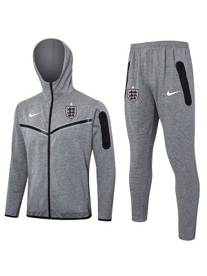 England hoodie jacket football sportswear grey tracksuit full zipper men's training kit athletic outdoor uniform soccer coat 2024-2025