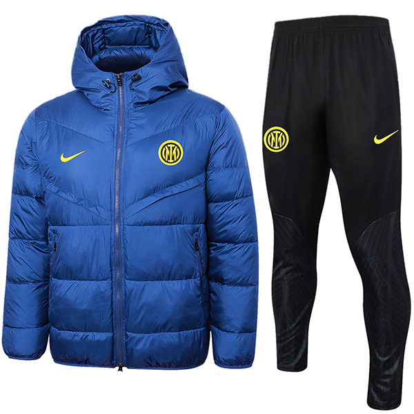 Inter milan hoodie cotton-padded jacket football navy sportswear tracksuit full zipper men's training kit outdoor soccer coat 2024