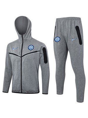 Inter milan hoodie jacket football sportswear grey tracksuit full zipper men's training kit outdoor uniform soccer coat 2024-2025