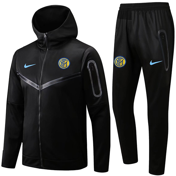 Inter milan windbreaker hoodie jacket football sportswear tracksuit full zipper men's training black uniform outdoor soccer coat 2023-2024