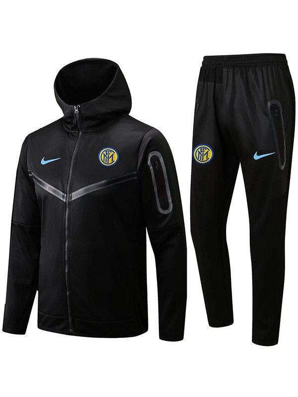Inter milan windbreaker hoodie jacket football sportswear tracksuit full zipper men's training black uniform outdoor soccer coat 2023-2024